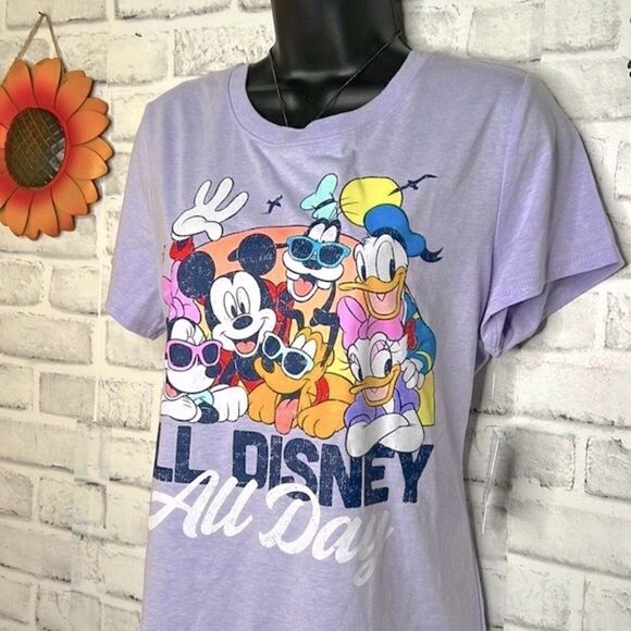 NWT Disney’s Family Fun Periwinkle Tshirt Shirt Mickey Minnie Goofy Donald Small - Picture 3 of 6